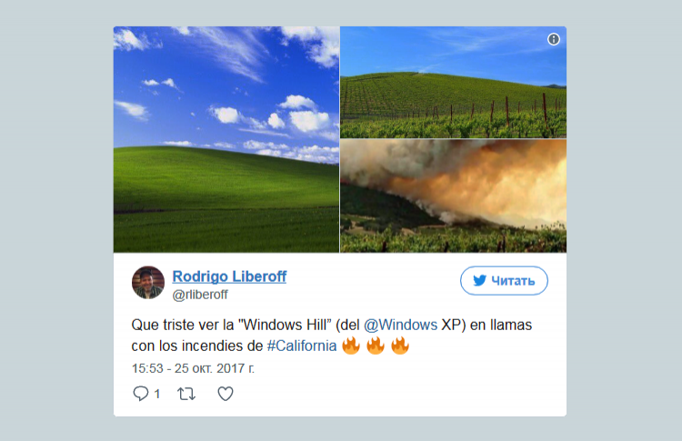 Знаменитый холм с обоев Windows XP сгорел. (На самом деле нет)